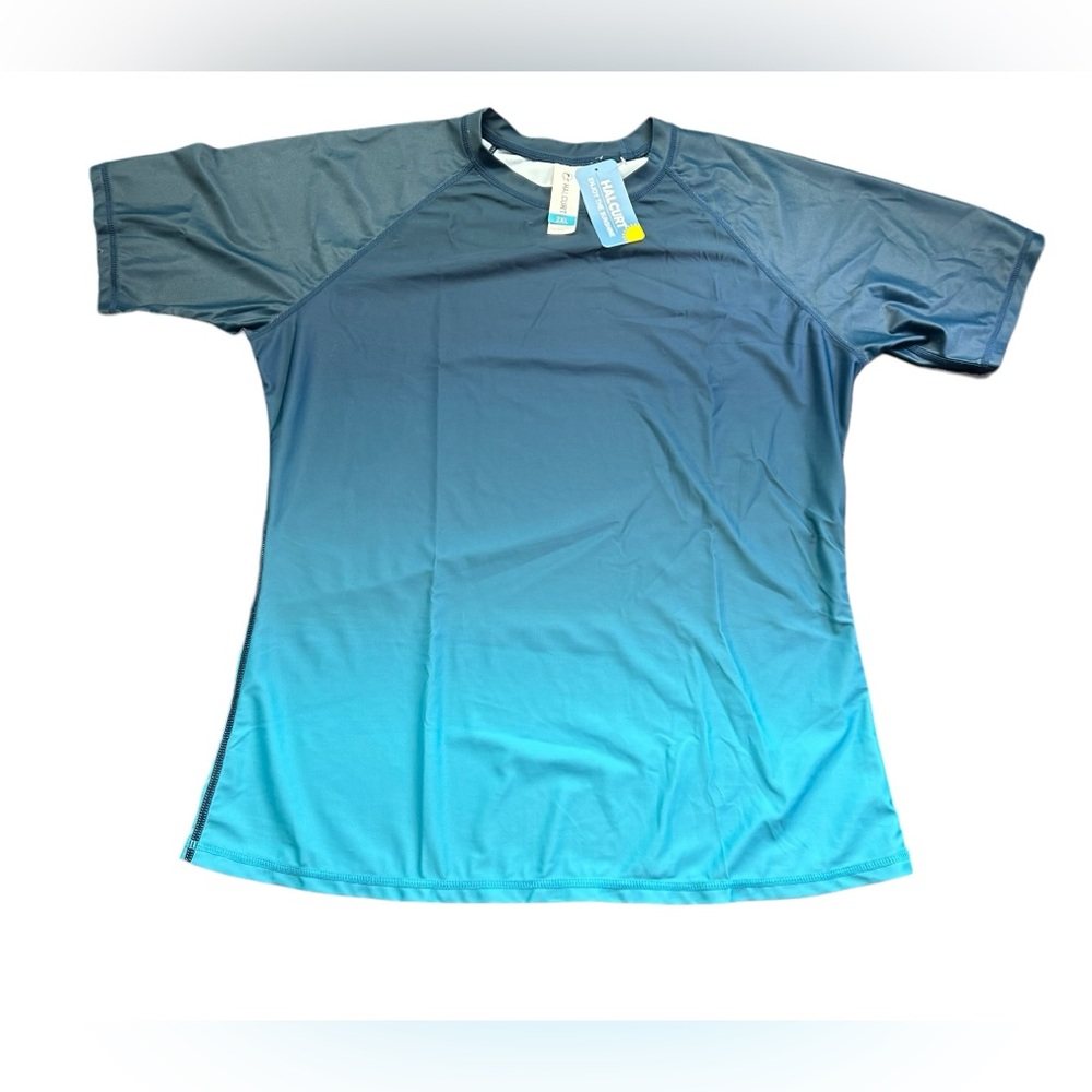 HALCURT mens ombre teal sun protection dry easy UPF50+ short sleeve shirt 2X NWT